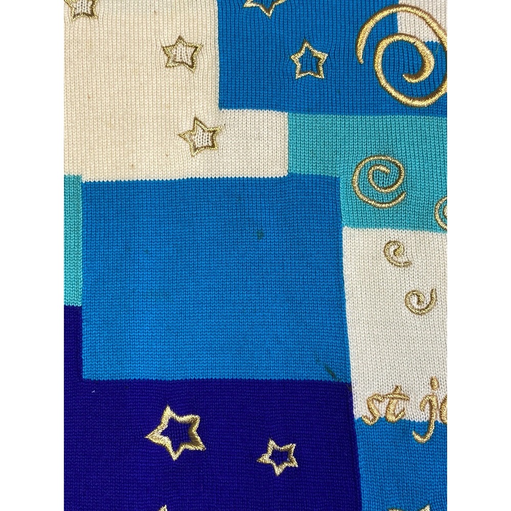 St‎ John Sweater Womens Small Blue Geometric Pullover Abstract Star Hearts Knit - Picture 6 of 12